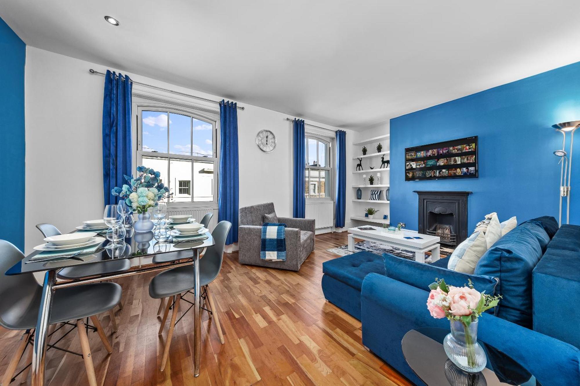 Balcony Blue Theme 1 Bedroom Central London Luxury Flat Near Hyde Park! Accommodates Up To 6! Double Sofa Bed And Next To Station! Eksteriør bilde