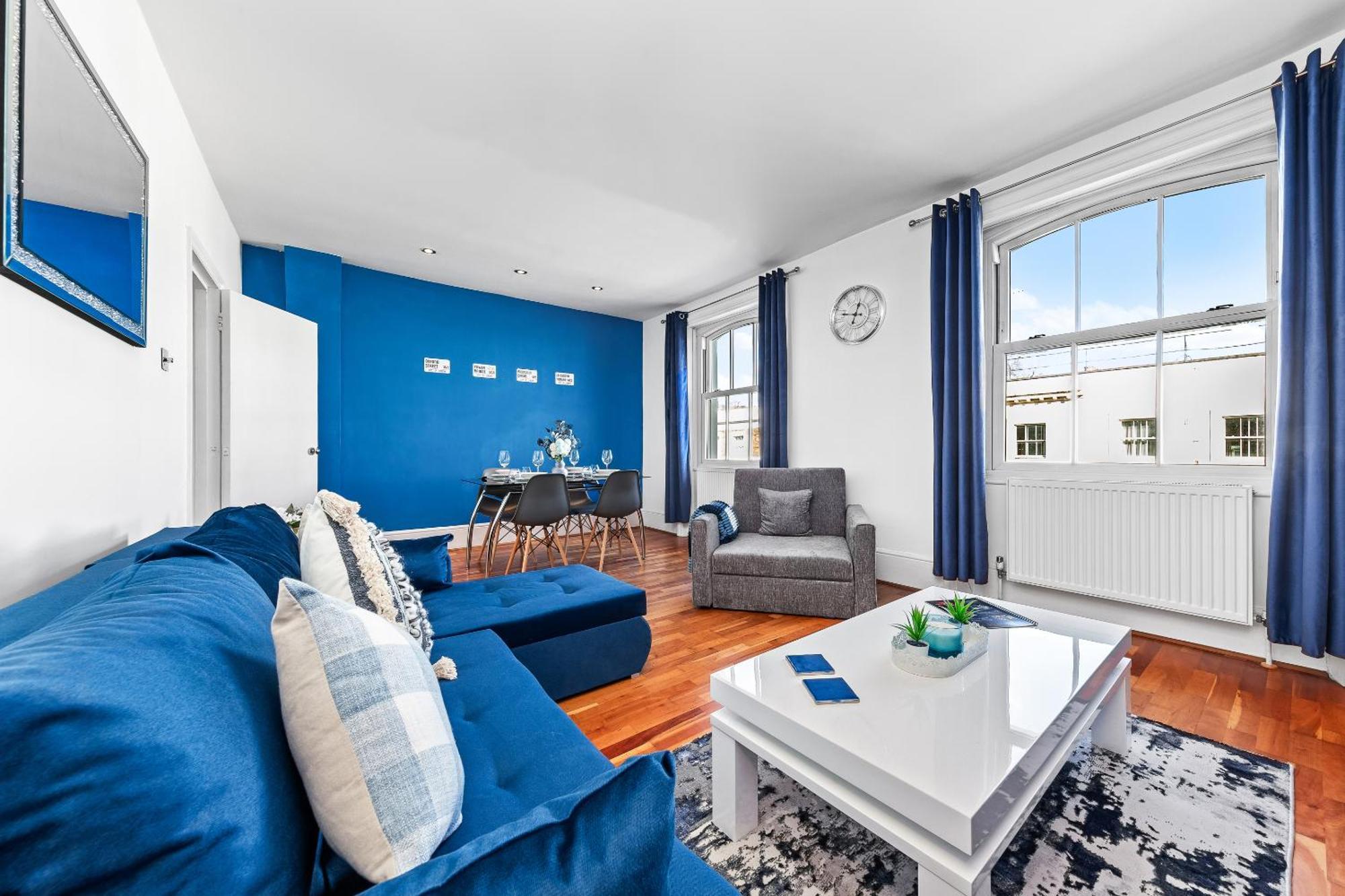 Balcony Blue Theme 1 Bedroom Central London Luxury Flat Near Hyde Park! Accommodates Up To 6! Double Sofa Bed And Next To Station! Eksteriør bilde